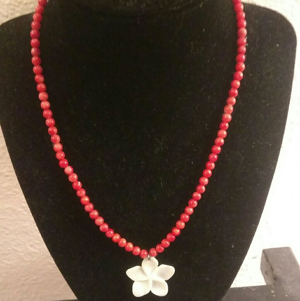 Beautiful coral necklace with mother of pearl pend
